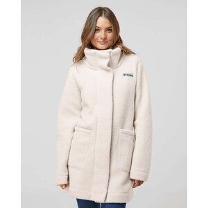 Columbia Panorama Size Large Chalk Ivory Fuzzy Sherpa Fleece Snap Long Jacket